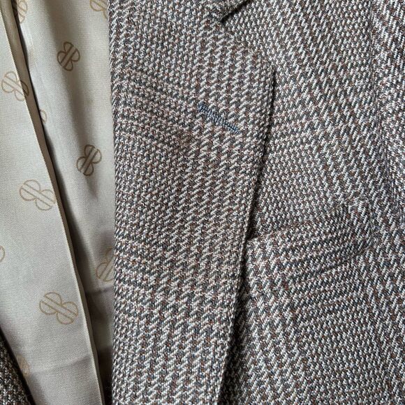 Vintage Bill Blass Glenplaid Brown Tan Wool Blazer - 38R - Picture 7 of 8